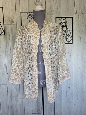 Kerrybrooke Leopard Print Sheer Mesh Button-Down Blouse Size L Business Office